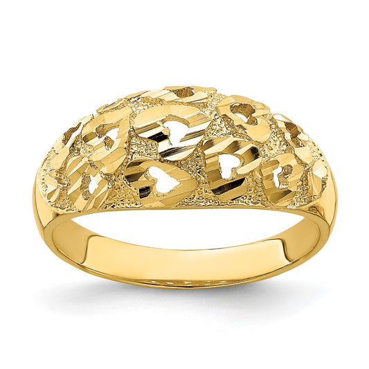 14K Yellow Gold Cut-Out and D/C Heart Pattern Ring