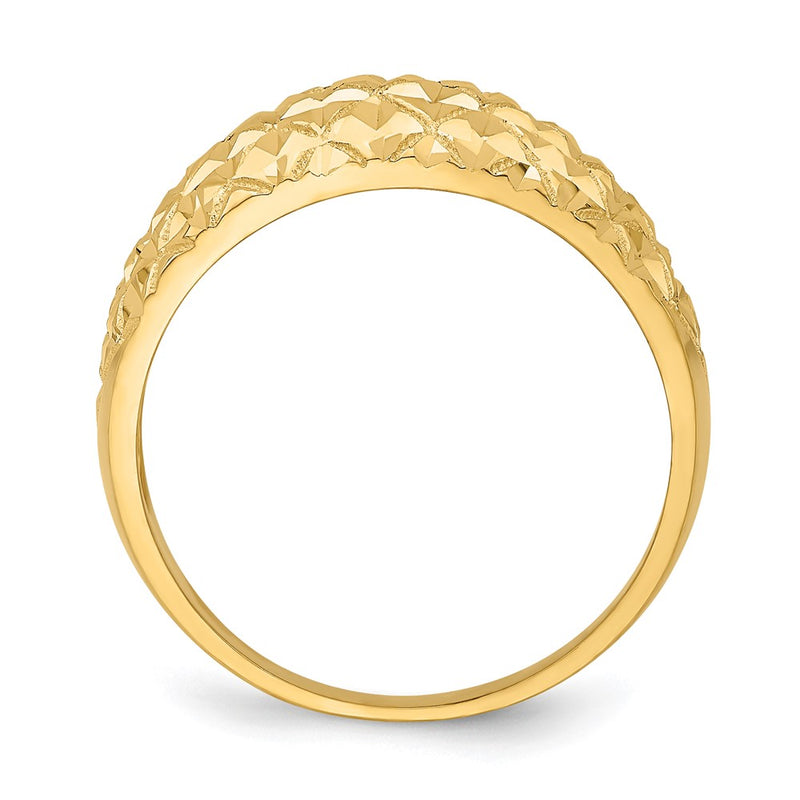 14K Yellow Gold D/C Quilted Pattern Dome Ring