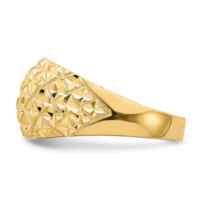14K Yellow Gold D/C Quilted Pattern Dome Ring