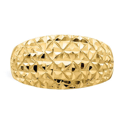 14K Yellow Gold D/C Quilted Pattern Dome Ring