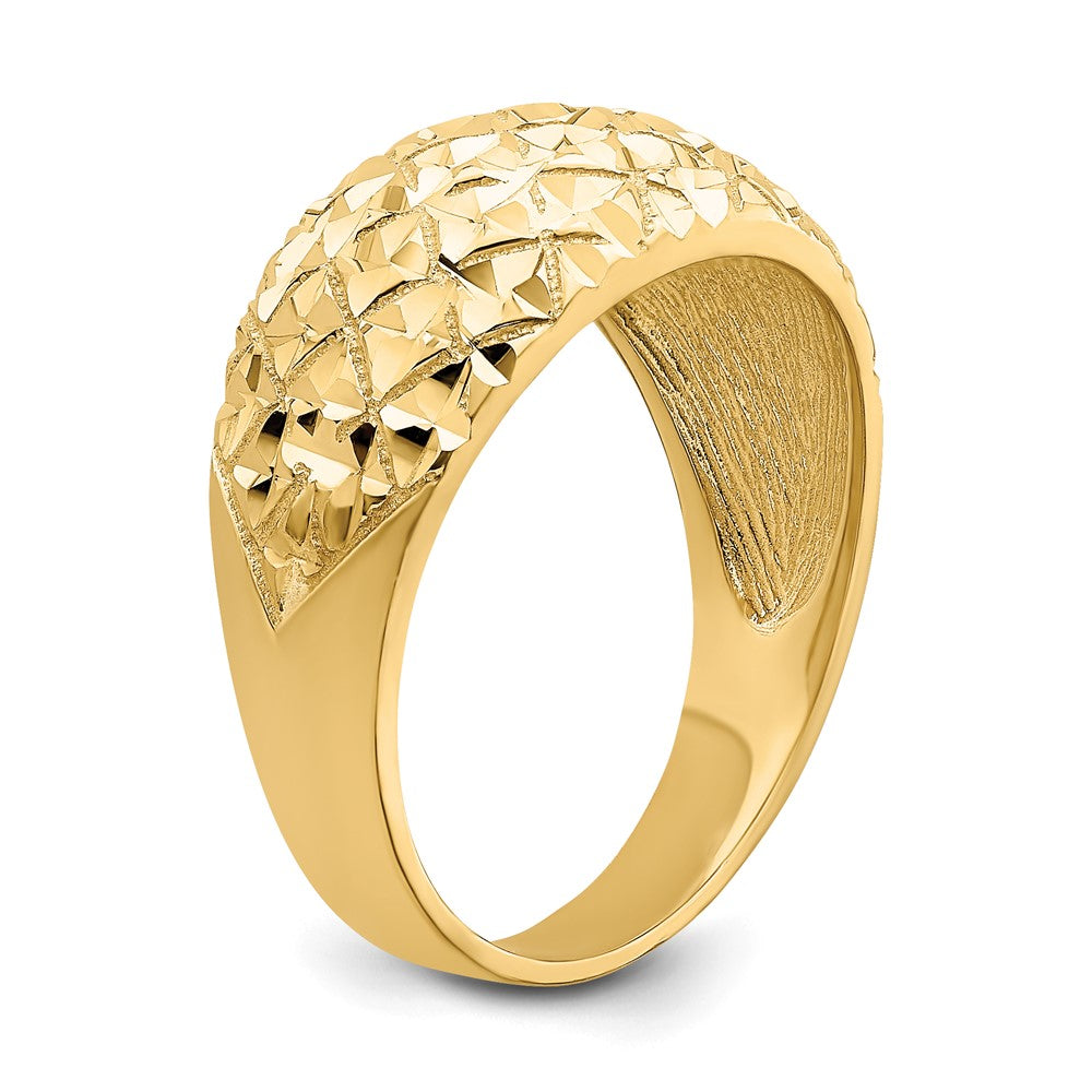 14K Yellow Gold D/C Quilted Pattern Dome Ring