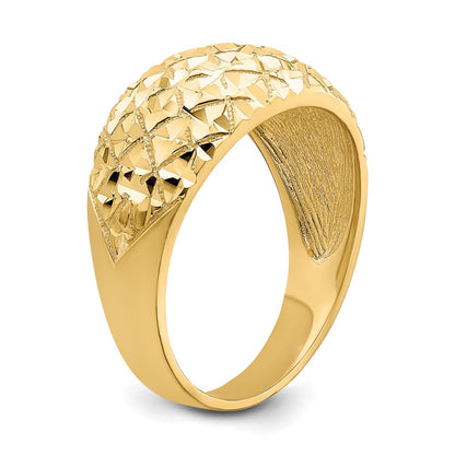 14K Yellow Gold D/C Quilted Pattern Dome Ring