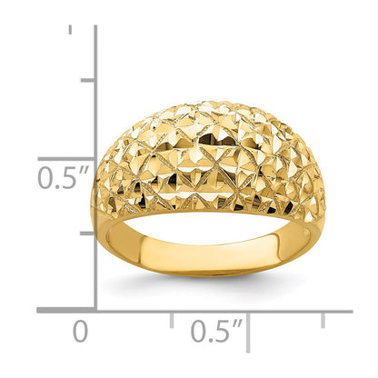 14K Yellow Gold D/C Quilted Pattern Dome Ring