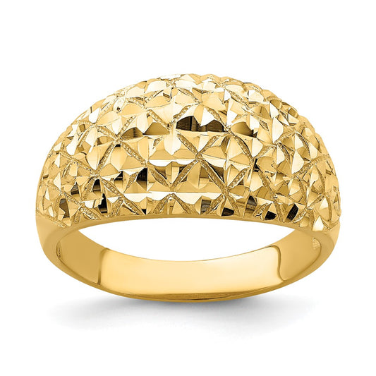 14K Yellow Gold D/C Quilted Pattern Dome Ring