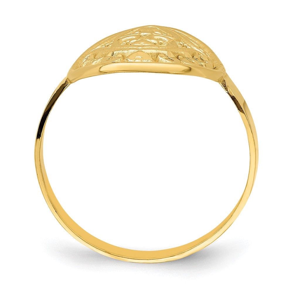 14K Yellow Gold Oval Shield w/ Double Hearts Ring