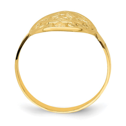 14K Yellow Gold Oval Shield w/ Double Hearts Ring