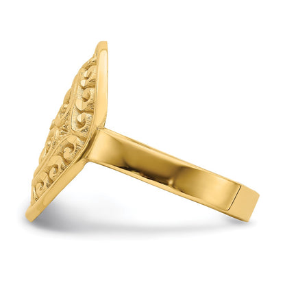 14K Yellow Gold Oval Shield w/ Double Hearts Ring