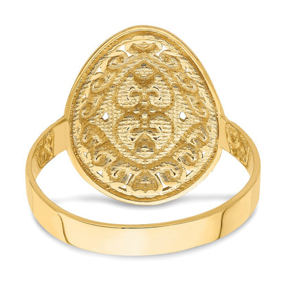 14K Yellow Gold Oval Shield w/ Double Hearts Ring