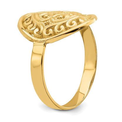 14K Yellow Gold Oval Shield w/ Double Hearts Ring