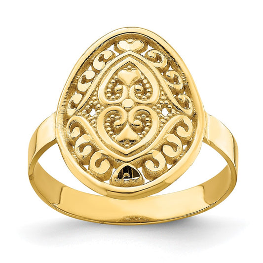 14K Yellow Gold Oval Shield w/ Double Hearts Ring