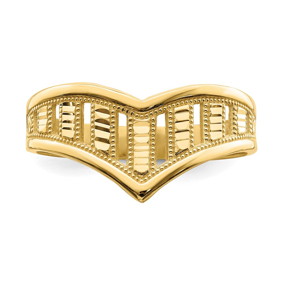 14K Yellow Gold Chevron W/Diamond-Cut Stripes Ring