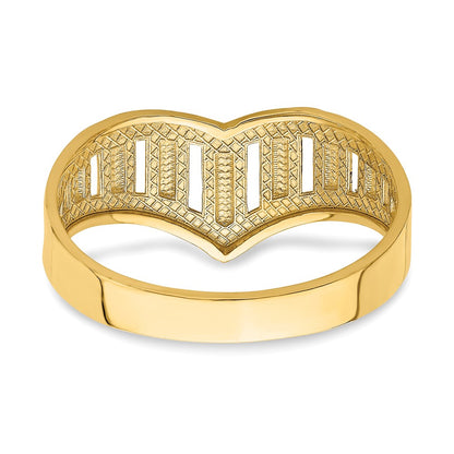 14K Yellow Gold Chevron W/Diamond-Cut Stripes Ring