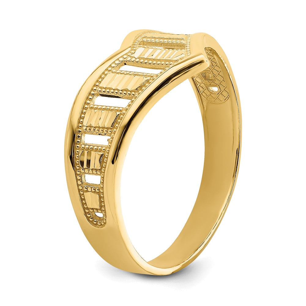 14K Yellow Gold Chevron W/Diamond-Cut Stripes Ring