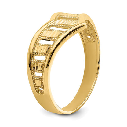 14K Yellow Gold Chevron W/Diamond-Cut Stripes Ring