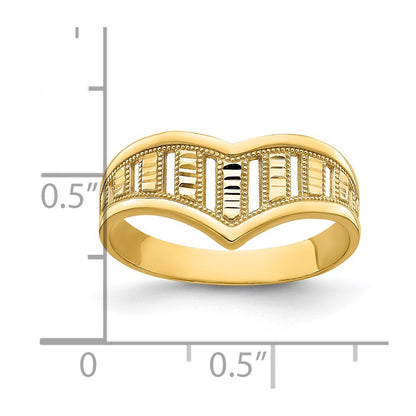 14K Yellow Gold Chevron W/Diamond-Cut Stripes Ring