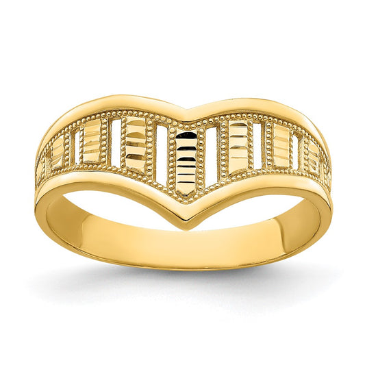 14K Yellow Gold Chevron W/Diamond-Cut Stripes Ring