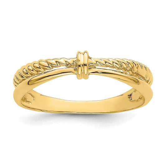14K Yellow Gold Rope and Polished Band Ring