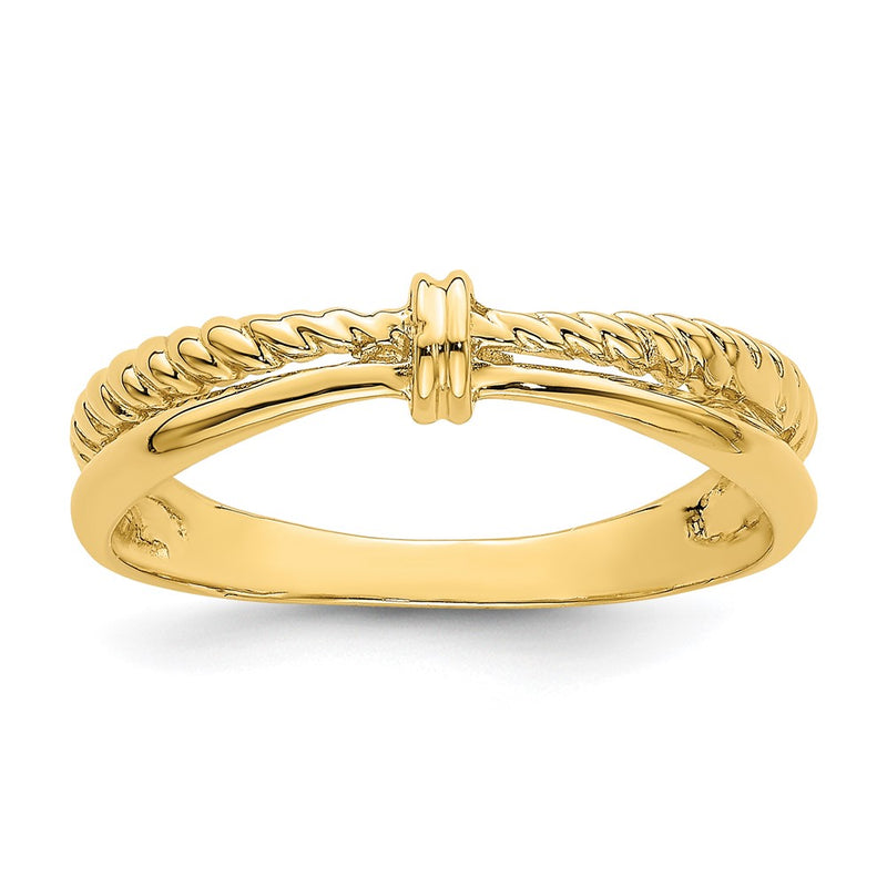14K Yellow Gold Rope and Polished Band Ring