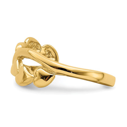 14K Yellow Gold Polished w/ X Design Heart Band