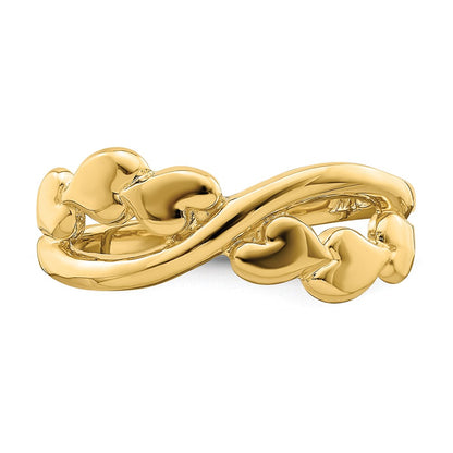 14K Yellow Gold Polished w/ X Design Heart Band