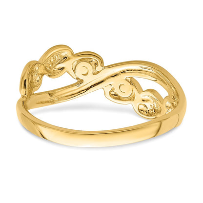 14K Yellow Gold Polished w/ X Design Heart Band
