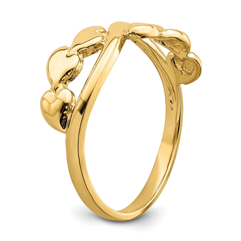 14K Yellow Gold Polished w/ X Design Heart Band