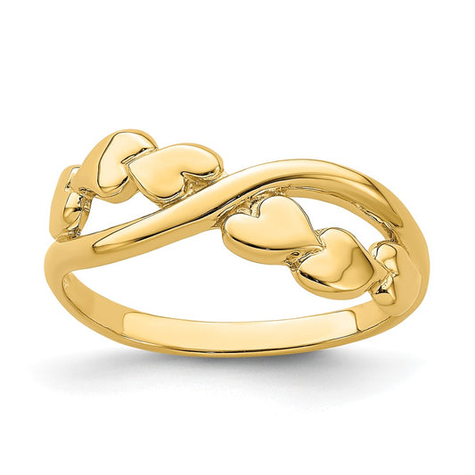 14K Yellow Gold Polished w/ X Design Heart Band