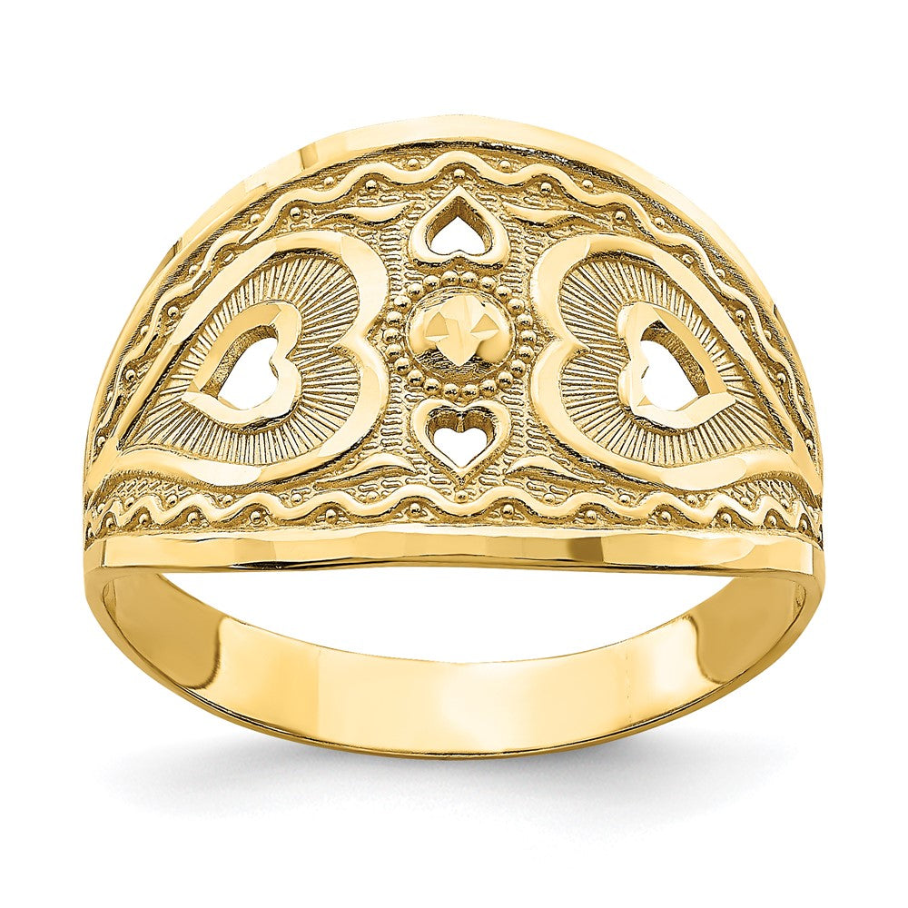 14K Yellow Gold Heart Starburst Ring