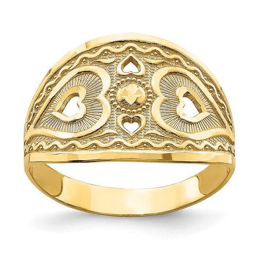 14K Yellow Gold Heart Starburst Ring