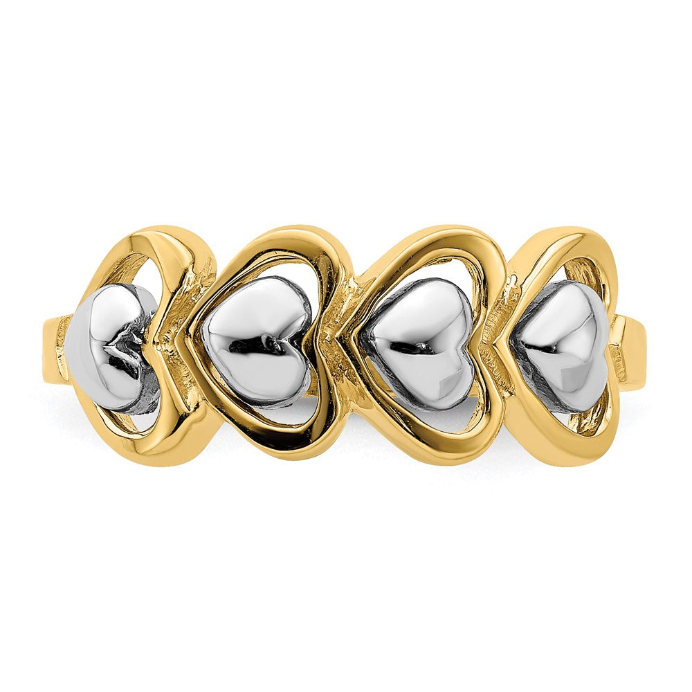14k Two-Tone Gold 4 Heart Row Ring