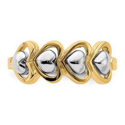 14k Two-Tone Gold 4 Heart Row Ring