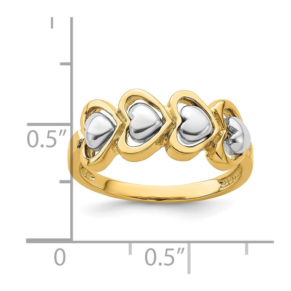 14k Two-Tone Gold 4 Heart Row Ring