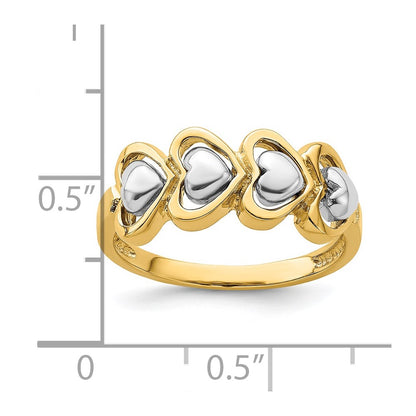 14k Two-Tone Gold 4 Heart Row Ring