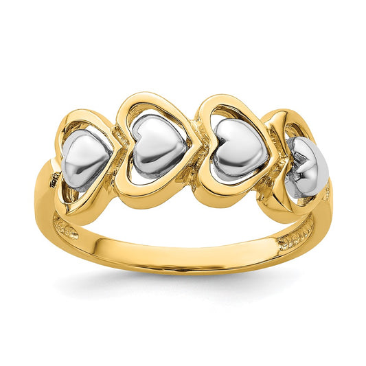 14k Two-Tone Gold 4 Heart Row Ring