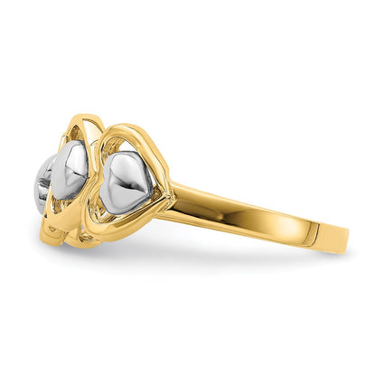 14k Two-Tone Gold 4 Heart Row Ring