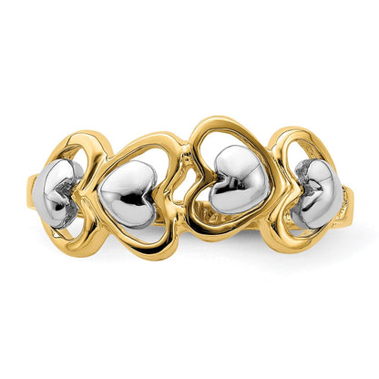 14k Two-Tone Gold 4 Heart Row Ring