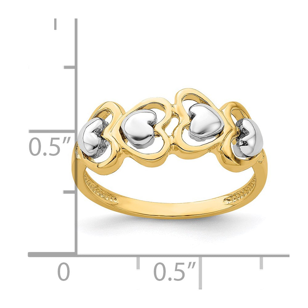 14k Two-Tone Gold 4 Heart Row Ring