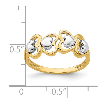 14k Two-Tone Gold 4 Heart Row Ring