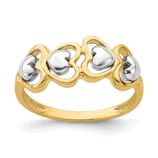 14k Two-Tone Gold 4 Heart Row Ring