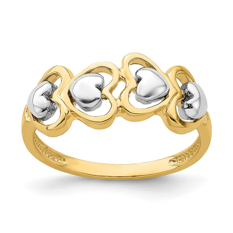 14k Two-Tone Gold 4 Heart Row Ring