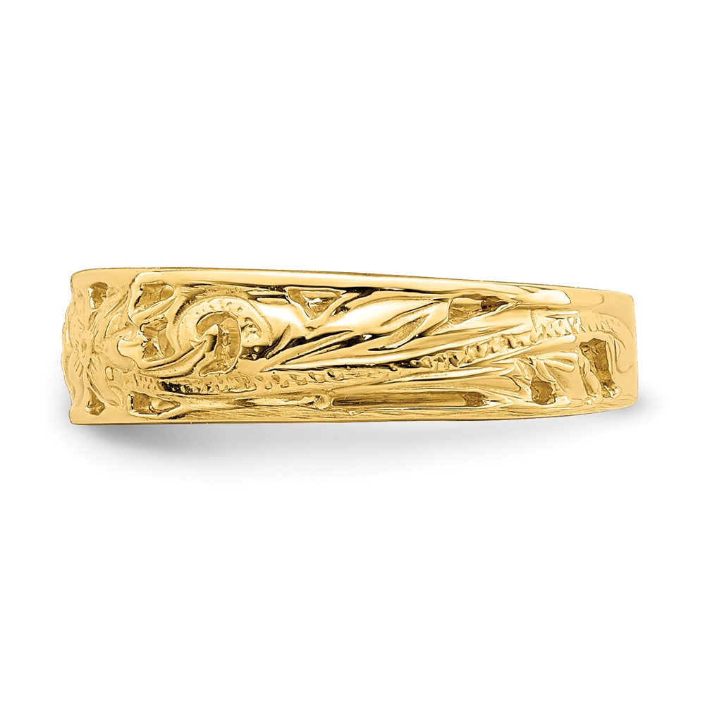 14k Yellow Gold Adjustable Flower w/ Leaf Trim Toe Ring