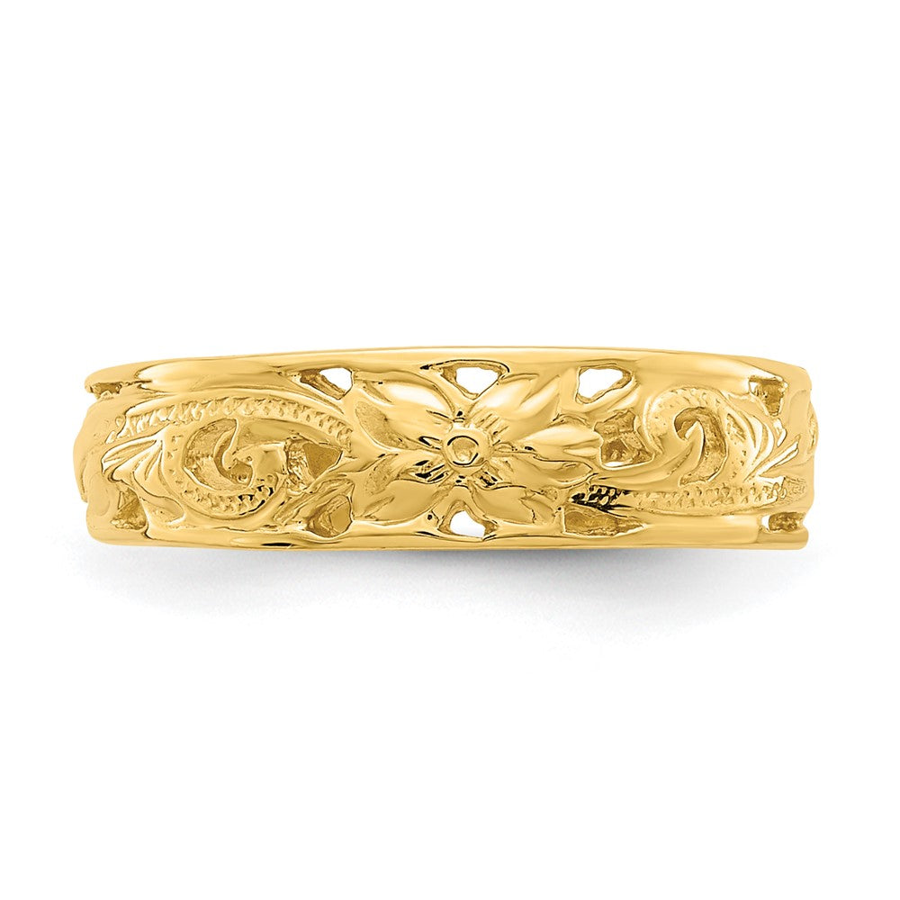 14k Yellow Gold Adjustable Flower w/ Leaf Trim Toe Ring