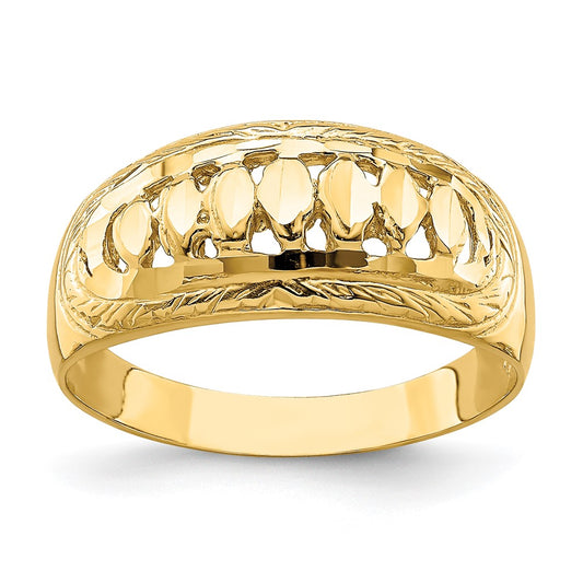 14K Yellow Gold Cut-Out D/C Dome Ring