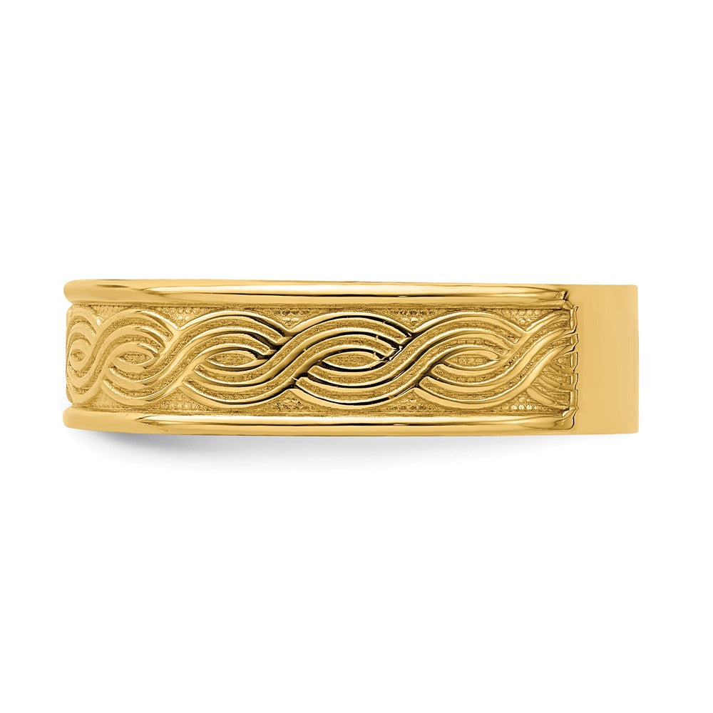14K Yellow Gold Wave Engraved Thumb Ring (size 9)
