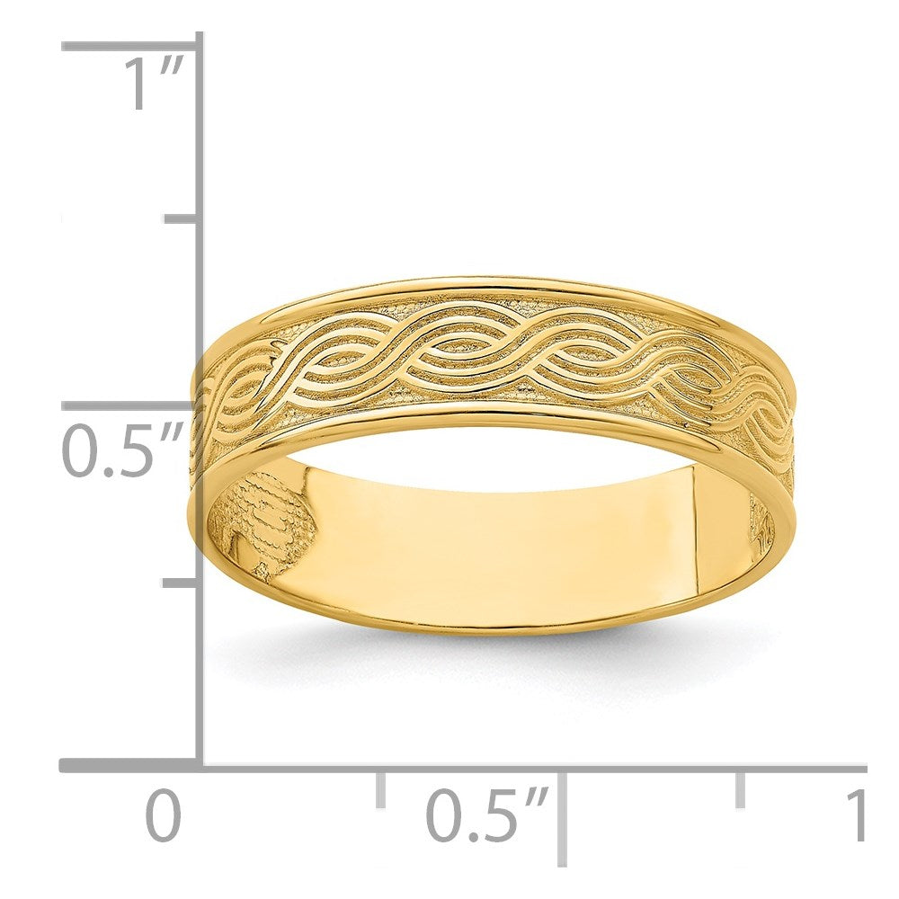 14K Yellow Gold Wave Engraved Thumb Ring (size 9)