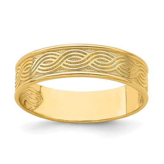 14K Yellow Gold Wave Engraved Thumb Ring (size 9)