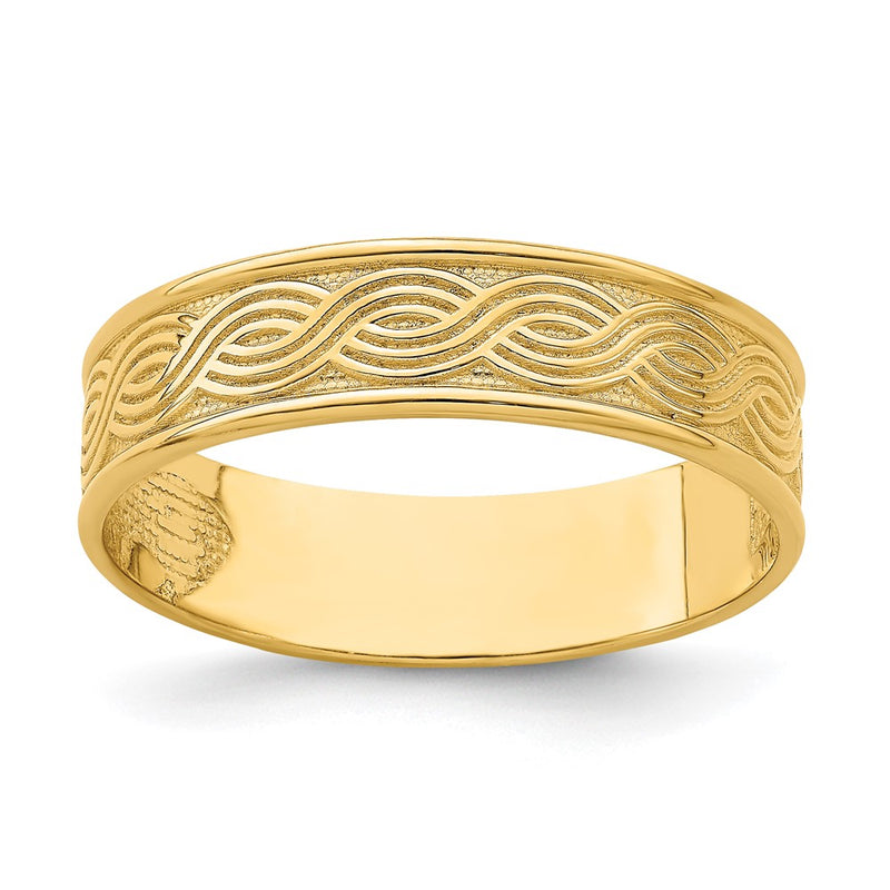 14K Yellow Gold Wave Engraved Thumb Ring