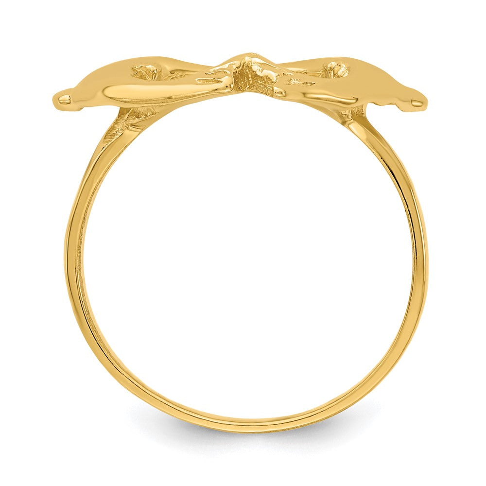 14K Yellow Gold Polished Dolphins Heart Ring