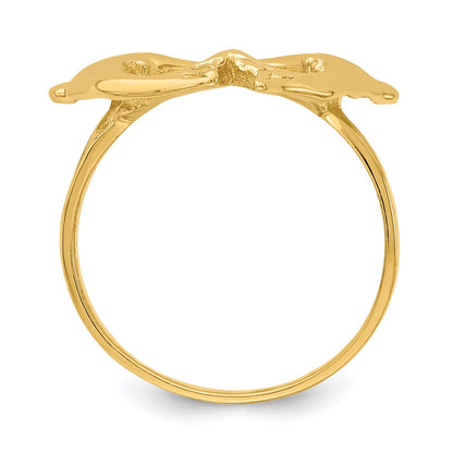 14K Yellow Gold Polished Dolphins Heart Ring