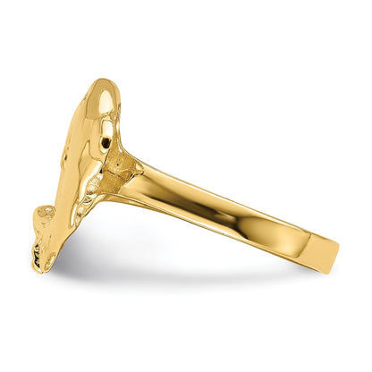 14K Yellow Gold Polished Dolphins Heart Ring